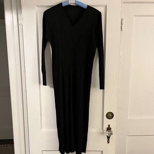 Issey Miyake Pleats Please Black V-Neck Dress